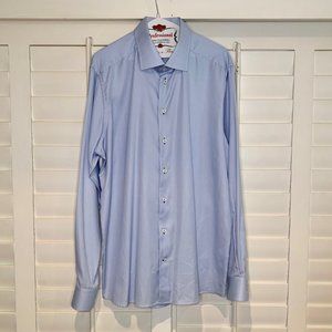 Eton Contemporary Signature Twill Light Blue Textured Button Up Dress Shirt-XL